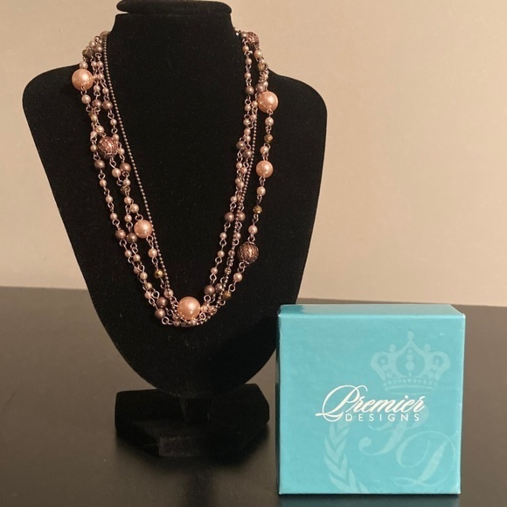 Premier Designs Pink and Brown Beaded Necklace